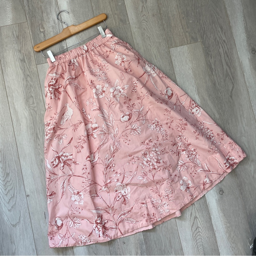 LOFT Pink Floral Midi Skirt